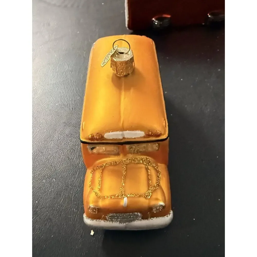 Old World Christmas Glass Ornaments School Bus Fire Truck Ambulance Double Bus